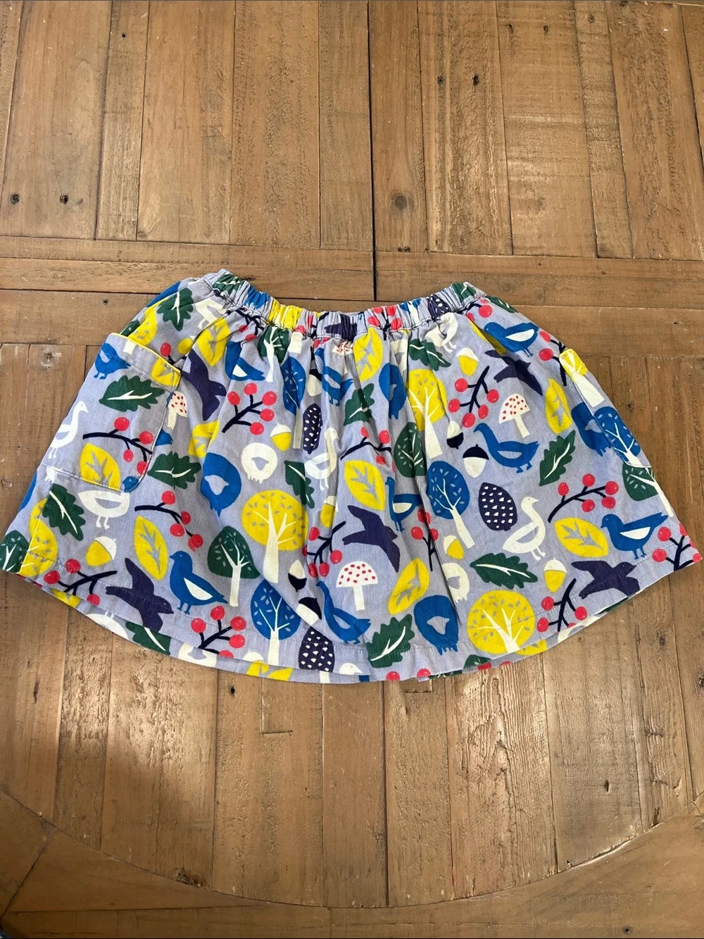 Mini Boden fall woodland print corduroy skirt 6-7 years birds mushroom acorns